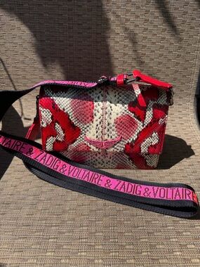 Zadig & Voltaire Red Python-Print Crossbody with Pink Logo Strap